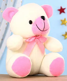 Play Toons Teddy Bear Soft Toy White Pink - Height 15 cm
