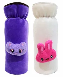 Brandonn Velvet Shearing Soft Bottle Cover With Motif White Purple Pack of 2 - Fits upto 250 ml each