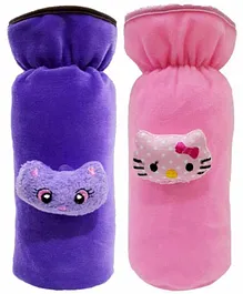 Brandonn Velvet Shearing Soft Bottle Cover With Motif Pink Purple Pack of 2 - Fits up to 250 ml