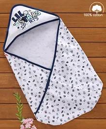 Babyhug 100% Cotton Hooded Wrapper Sports Print - Blue