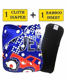 Babymoon Free Size Reusable Cloth Diaper With Insert Jeep Print - Blue