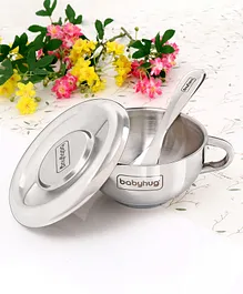 Babyhug Double Wall Stainless Steel Feeding Bowl Set with Spoon