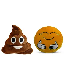 Deals India Poop And Hugging Emoji Cushion Set - Brown & Yellow
