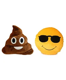 Deals India Poop And Cool Dude Emoji Cushion Set - Brown & Yellow