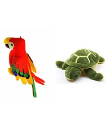 Deals India Musical Parrot And Turtle Soft Toys Multicolour Green Pack of 2 - Height 30 cm