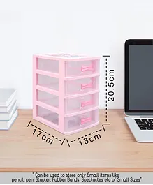 4 Layered Small & Compact Table Top Multipurpose Storage Drawer Kitty Printed - Pink