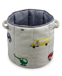 Pluchi Transport Vehicle Print Cotton Knitted Kids Basket - Light Grey