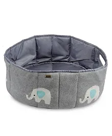 Pluchi Lovely Elephant Print Knitted Medium Basket - Light Grey