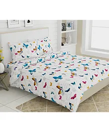 Haus & Kinder French Riviera Beau Papillon Cotton King Size Bedsheet 2 Pillow Covers Butterfly Print - Blue