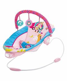 Mastela Musical Bouncer with Toy Bar Monkey & Giraffe Print - Pink Blue