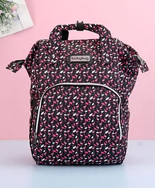 Babyhug Diaper Bag Black Flamingo Print - Maroon