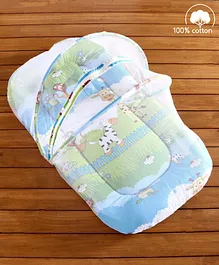 Babyhug Cotton Bedding Set with Mosquito Net Jungle Print - Blue