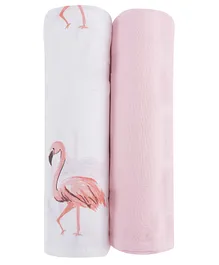Haus & Kinder Muslin Swaddle Wrappers Flamingo Print Pack of 2 - Pink