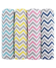 Haus & Kinder Muslin Swaddle Wrappers Chevron Theme Pack of 4 - White Grey