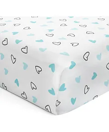 The White Cradle Pure Organic Cotton Crib Sheet Heart Print - White Blue