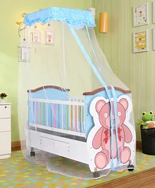Babyhug Wooden Teddy Bear Cradle with Wheels & Big Storage Drawers For Toys - Blue