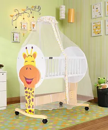 Babyhug Happy Giraffe Baby Cot with Mosquito Net - Yellow