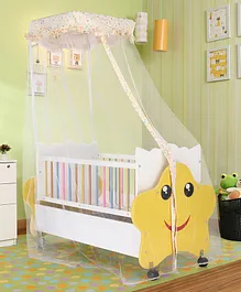 Babyhug Lucky Star Wooden Cradle  with Wheel & Big Storage Drawers For Toys - Yellow White