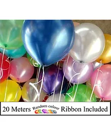 Amfin Metallic Latex Balloons & Ribbon Set Multicolour - Pack of 52