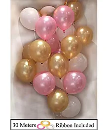 Amfin Metallic Latex Balloons & Ribbon Set Golden Pink White - Pack of 53