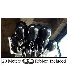 Amfin Metallic Latex Balloons With Ribbons Pack of 52 - Black