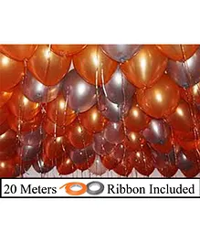 Amfin Metallic Latex Balloons With Ribbons Orange & Silver - Pack of 52 