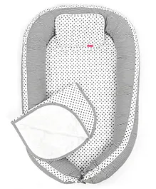  Babyhug Premium 3 Piece Nest Gadda Set With Diaper Changing Mat in Polka Dots Print - Charcoal Grey