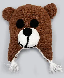 Knitting By Love Bear Face Design Hand Knitted Cap - Brown