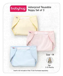 Babyhug Waterproof Nappy Medium Size Set of 3 - Yellow Pink Blue