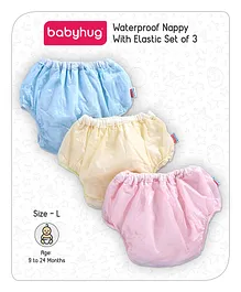 Babyhug Waterproof Nappy With Elastic Large Set of 3 - Pink Blue Yellow