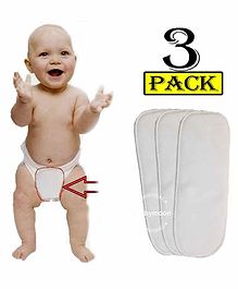 Babymoon Premium 3 Layers Wetfree Microfibre Reusable Cotton Diaper Nappy Insert White - Pack of 3