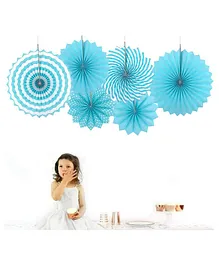 Amfin Round Shape Paper Fans Blue - Pack of 6