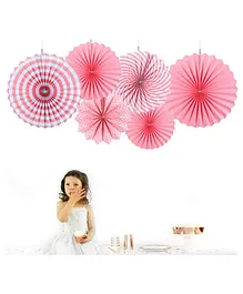 Amfin Round Shape Paper Fans Pink - Pack of 6