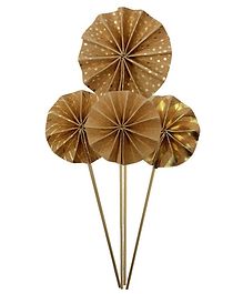 Amfin Paper Fan Design Cake Toppers Golden - Pack of 4