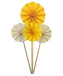 Amfin Paper Fan Design Cake Toppers Yellow - Pack of 4