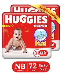 Huggies Dry Tape, Up to 2x Faster Absorption | Adjustable Tape Diapers New born - S Size, 72 Diapers