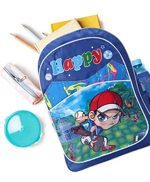 Preschool Kids Bag Happy Print Blue - 15 Inches