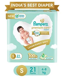 Pampers Premium Care Pants, Small size baby diapers (S), 21 Count, Softest ever Pampers pants