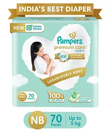 Pampers Premium Care Pants, New Born, Extra Small size baby diapers  (NB,XS), 70 count, Softest ever Pampers