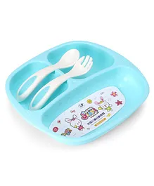 Lunch Plate with Fork &  Spoon - Blue