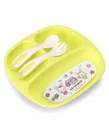 Lunch Plate with Fork &  Spoon - Green
