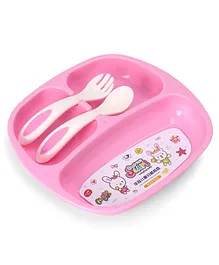 Lunch Plate with Fork &  Spoon - Pink