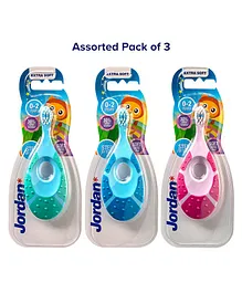 Jordan Step by Step Extra Soft Teething Toothbrushes Pack of 3 - Blue Green Pink
