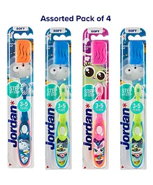 Jordan Step by Step Toothbrushes With Travel Cap - Pack of 4 (Colour May Vary)