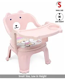Small Size Light Weight Chair With Feeding Tray Bear Print - Pink