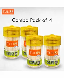 Tulips Premium Toothpicks with Wooden Jar Pack Of 4 - 250 Pieces Each 