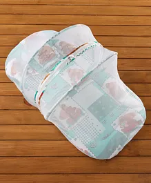 Babyhug Teddy Print Baby Bedding Set With Mosquito Net -  Green