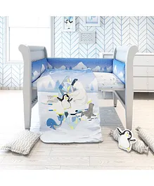 Fancy Fluff 7 Piece Organic Baby Cot Bedding Set Penguin Print - Blue