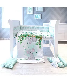 Fancy Fluff 7 Piece Organic Baby Cot Bedding Set Koala Print - Blue