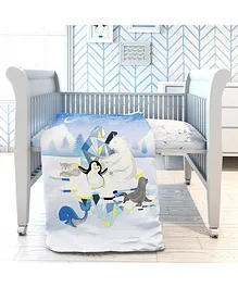 Fancy Fluff Organic Cot Comforter Penguin Print - Blue
